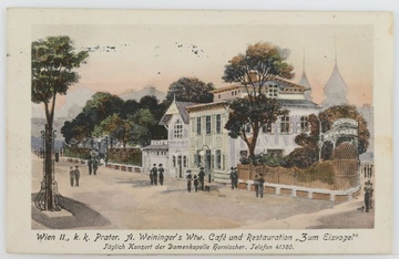 Unbekannt, Wien II., k.k. Prater. A. Weininger's Wtw. Caf&eacute; und Restauration 'Zum Eisvogel' , 1916, Wien Museum 